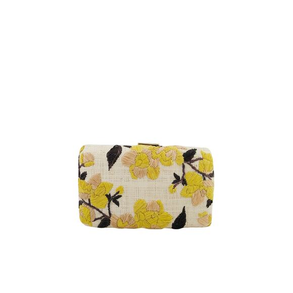 KAYU Nara Embroidered Straw Clutch Bag Chain Strap
